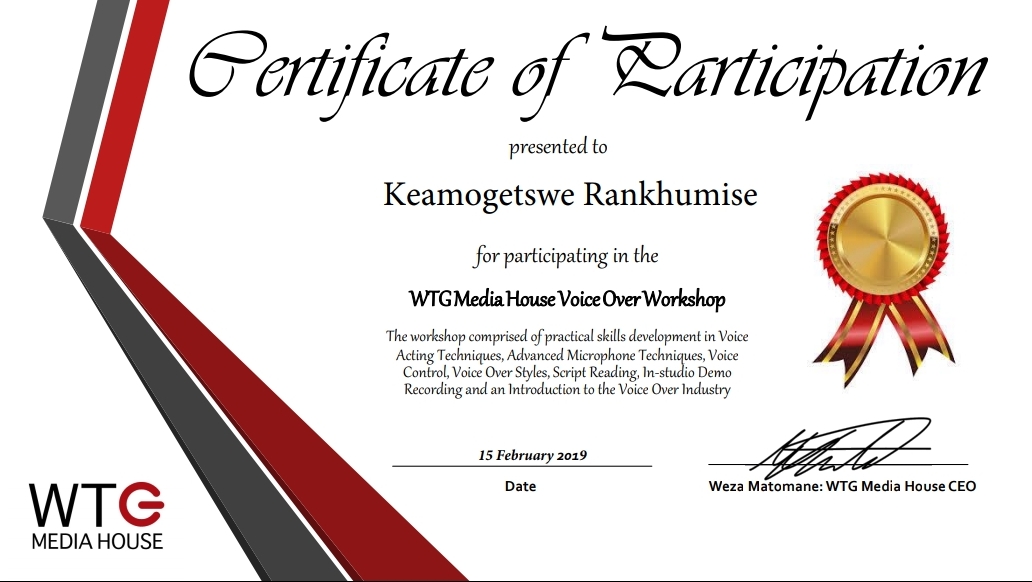 Voice Over Training Certificate